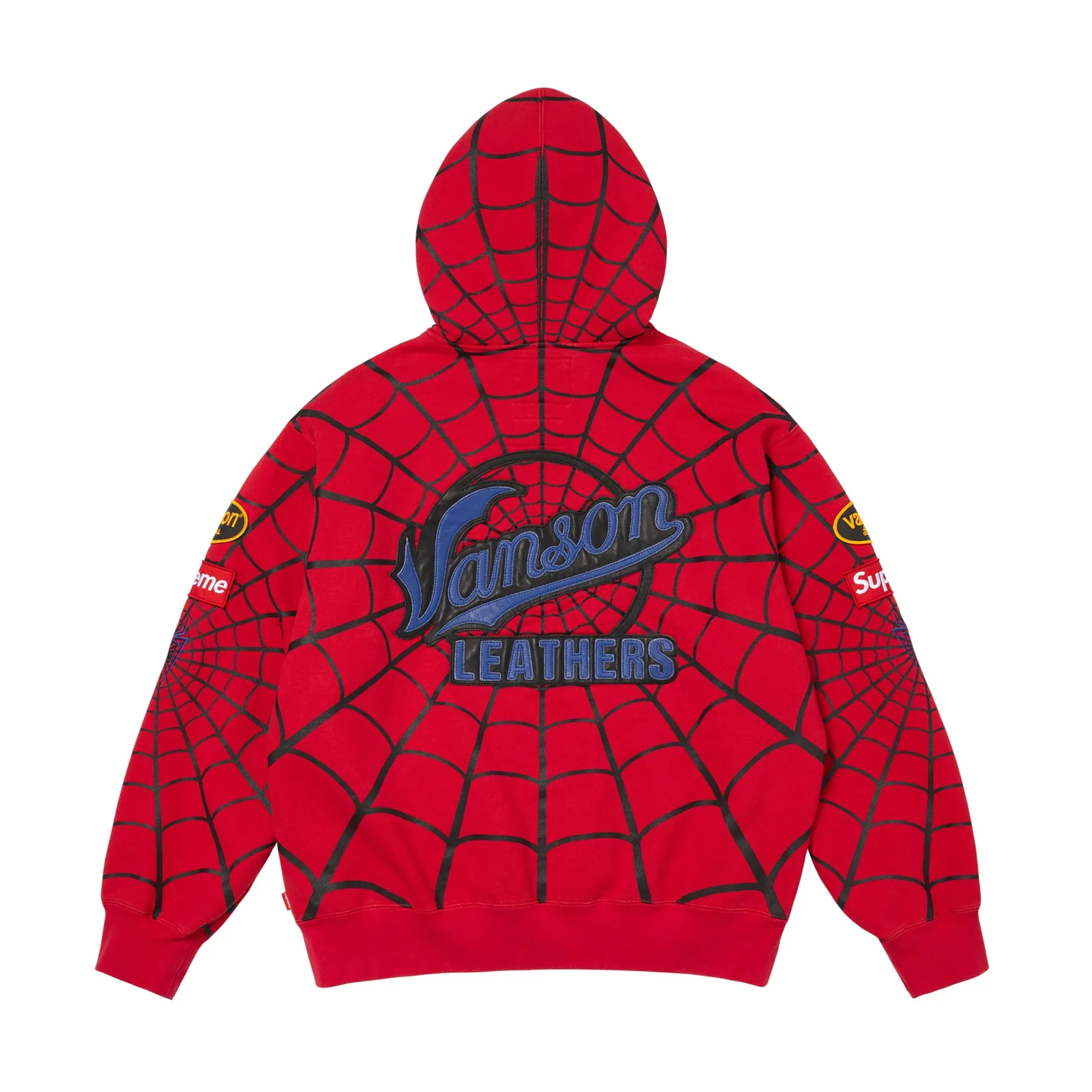Supreme Vanson Leathers Spider-Man Zip Up Hooded Sweatshirt Red - Image 2