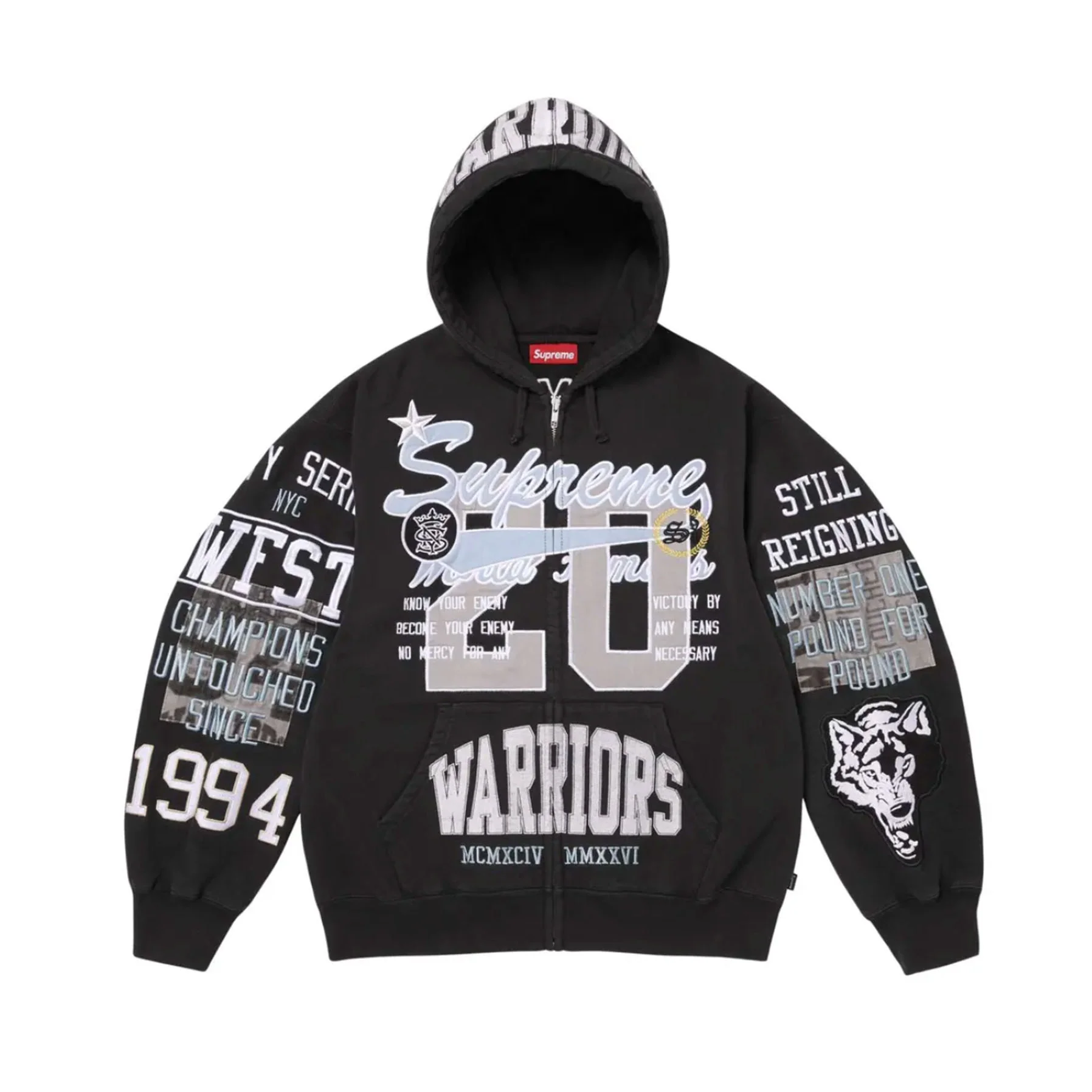 Supreme Warriors Applique Zip Up Hooded Sweatshirt Black[USED] M - (Used)