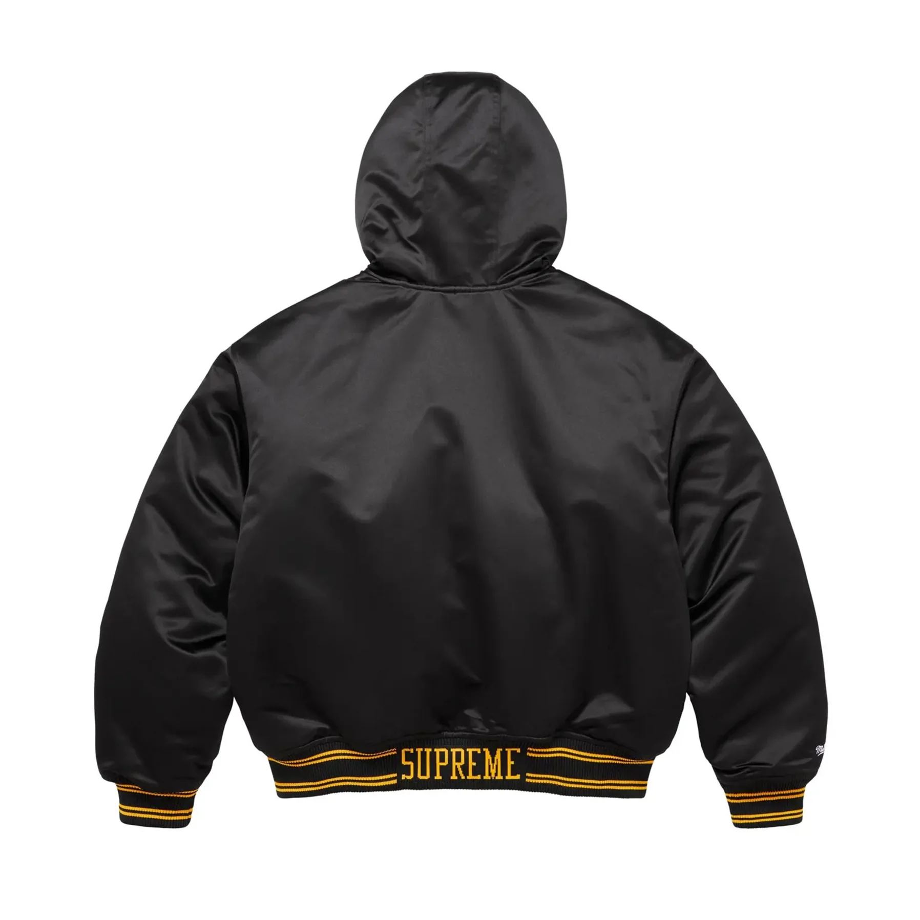 Supreme x Mitchell & Ness Lined Hooded Satin Varsity Jacket Black - Image 2